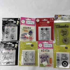 (8) Lot of Clear Stamps scrapbooking cards journal holidays NEW 27 stamps total
